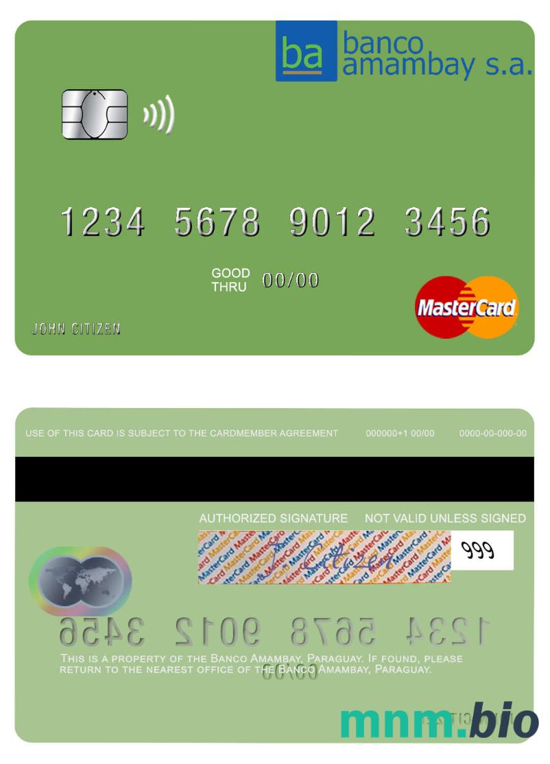 Paraguay Banco Amambay przykład karty mastercard w formacie PSD